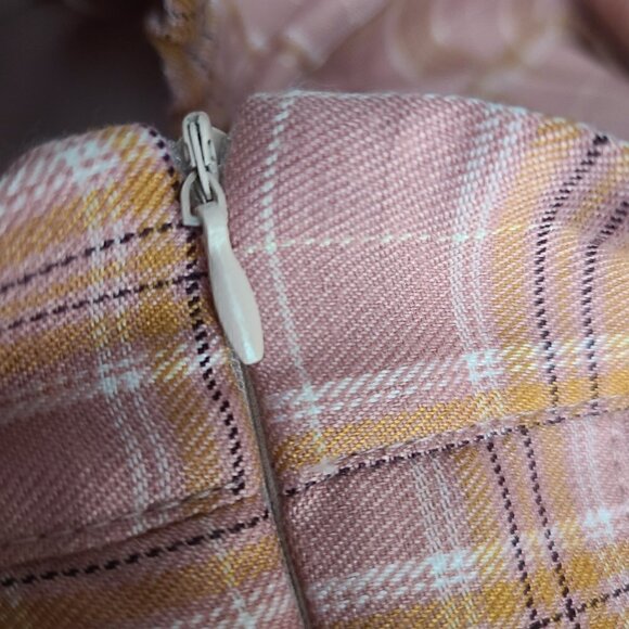 Women's Peach Plaid Pleated Japan School Girl Circle Skater Skirt w/ Shorts - Picture 4 of 6